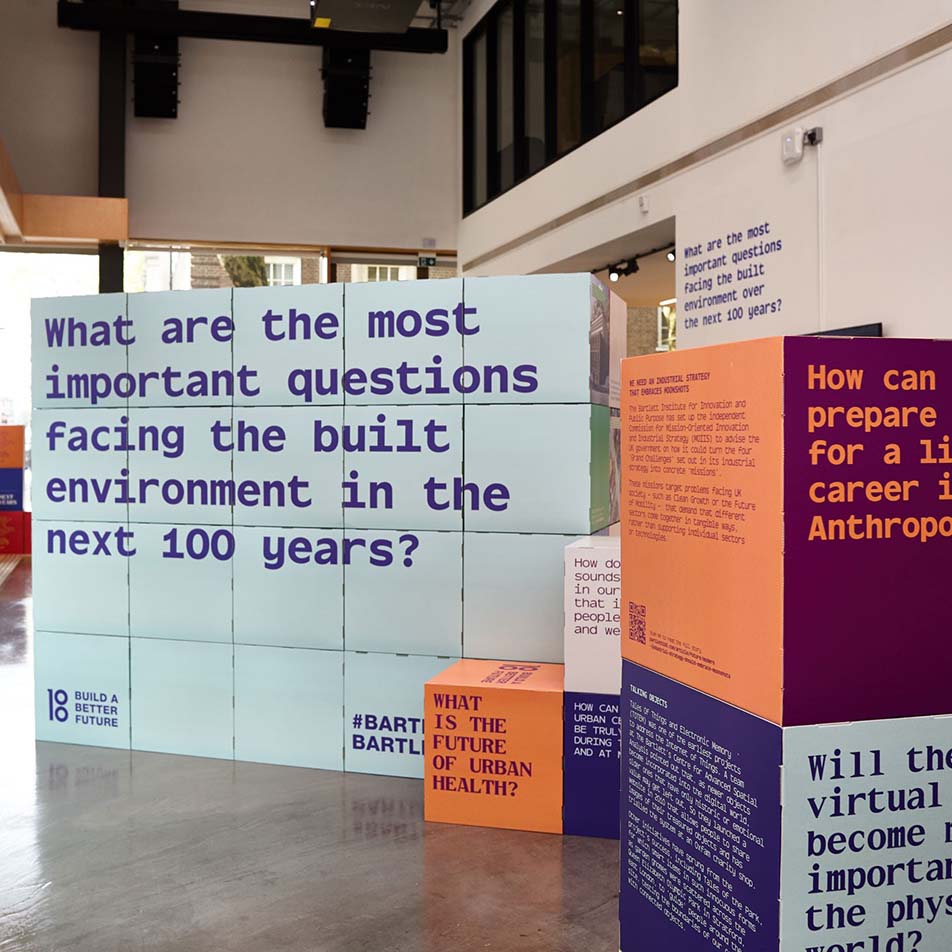 Our large format print experts created 100 free standing cube units which could be linked together for an exhibition at the University of Central London.